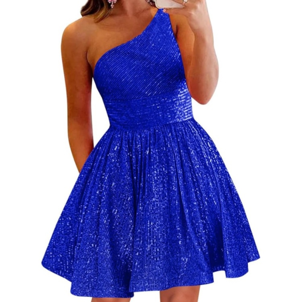 One-Shoulder Blue Sequin Dress Size 16